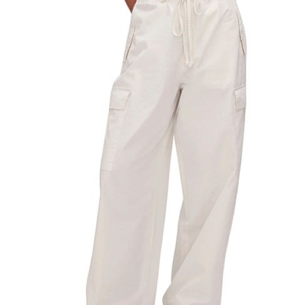 Good American Cloud White Wide Leg Parachute‎ Cargo Pants, XL NWT